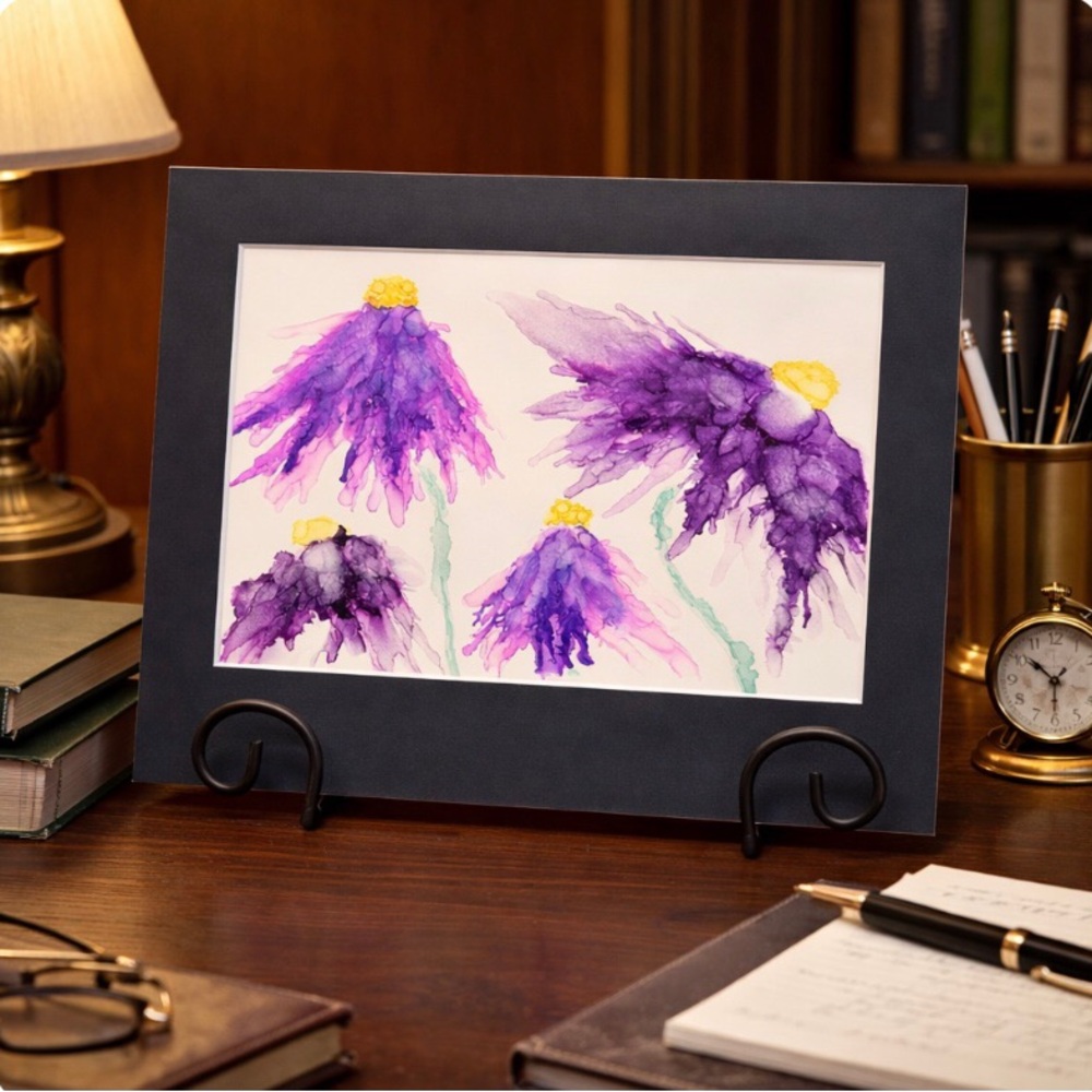 Hand crafted purple original abstract botanical floral wall decor painting